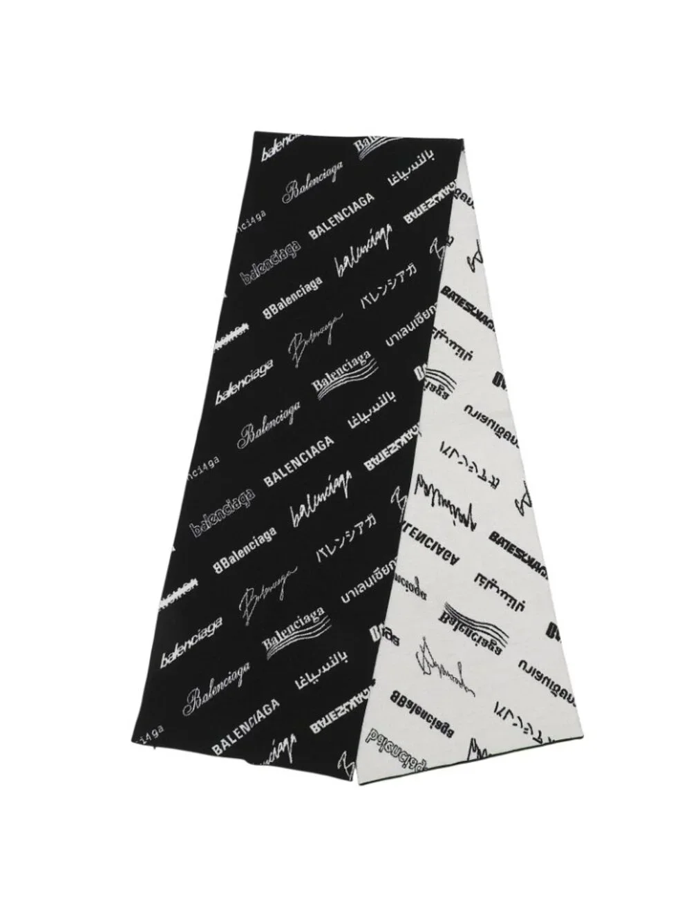 Balenciaga Logomania All Over Wool Reversible Scarf Black White